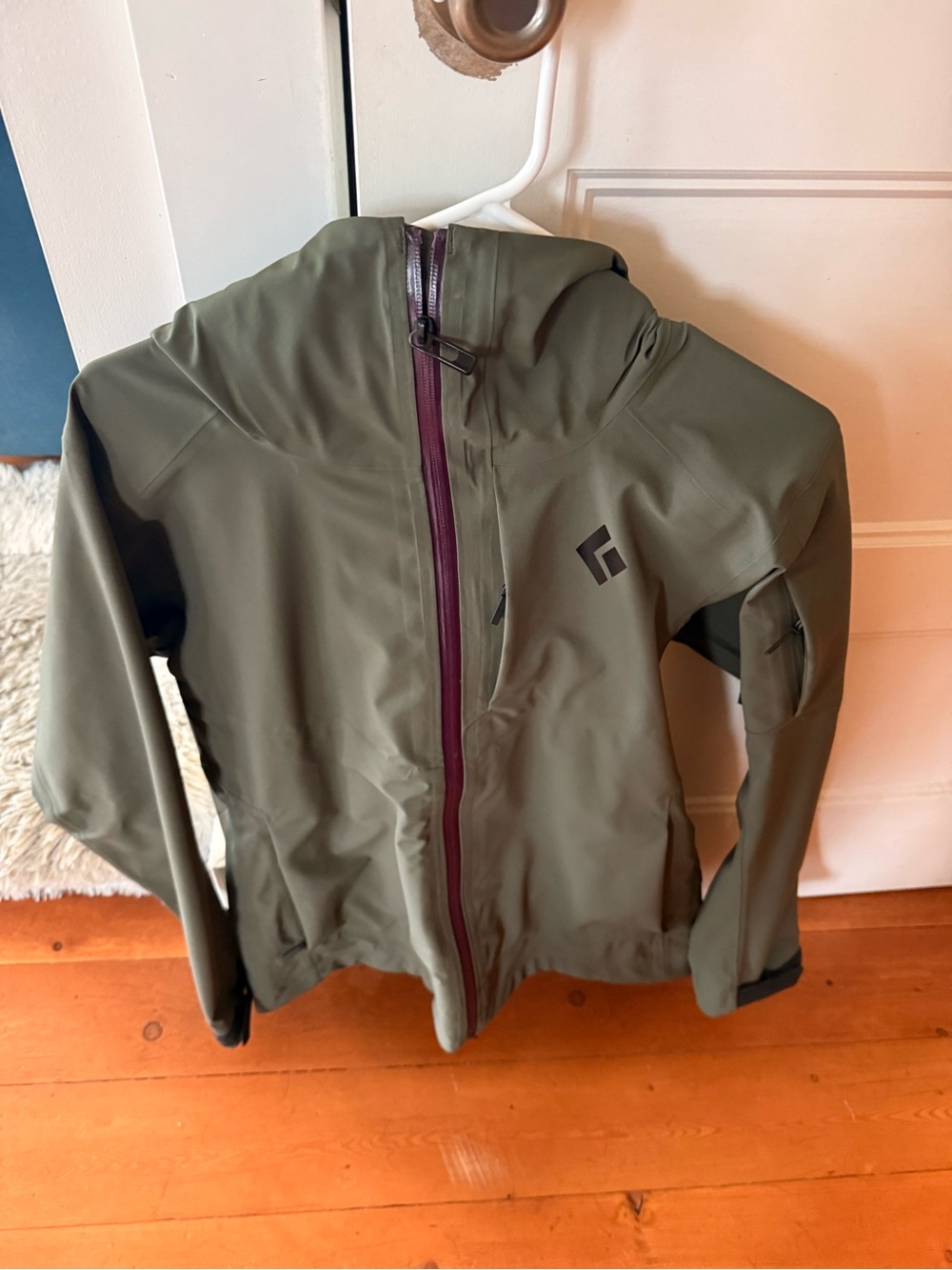 Black Diamond Olive Green Hooded Softshell Jacket with Plum Zipper